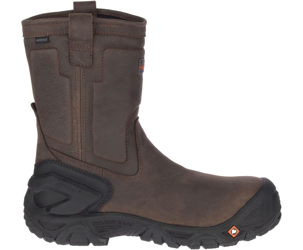 Merrell Work Boots Brown - Strongfield Leather Pull On Waterproof Comp Toe Wide Width - Mens 91WMXLS